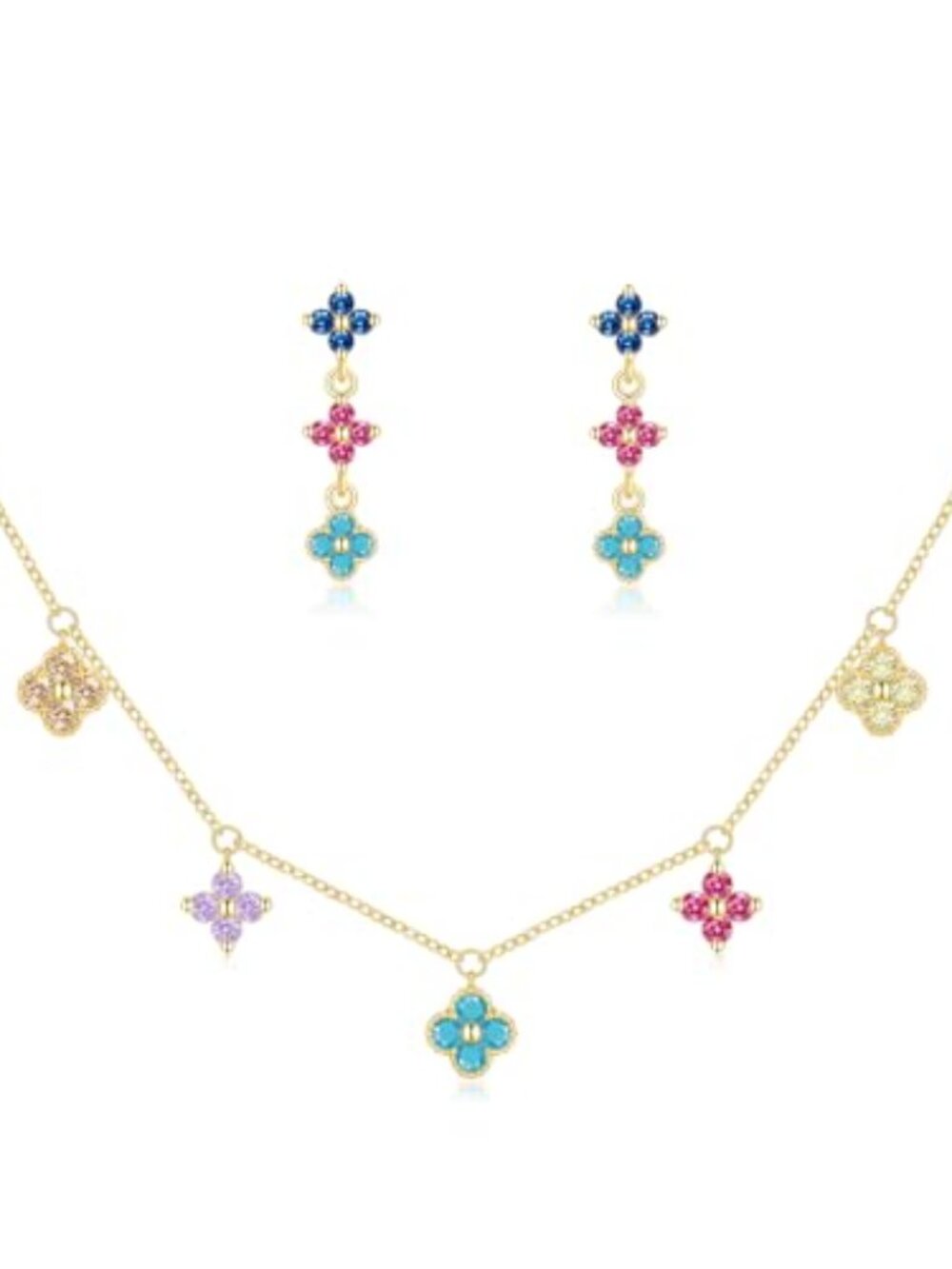 Dainty Gold Jewelry Set for Women Trendy 14K Gold Plated Clover Pendant Choker